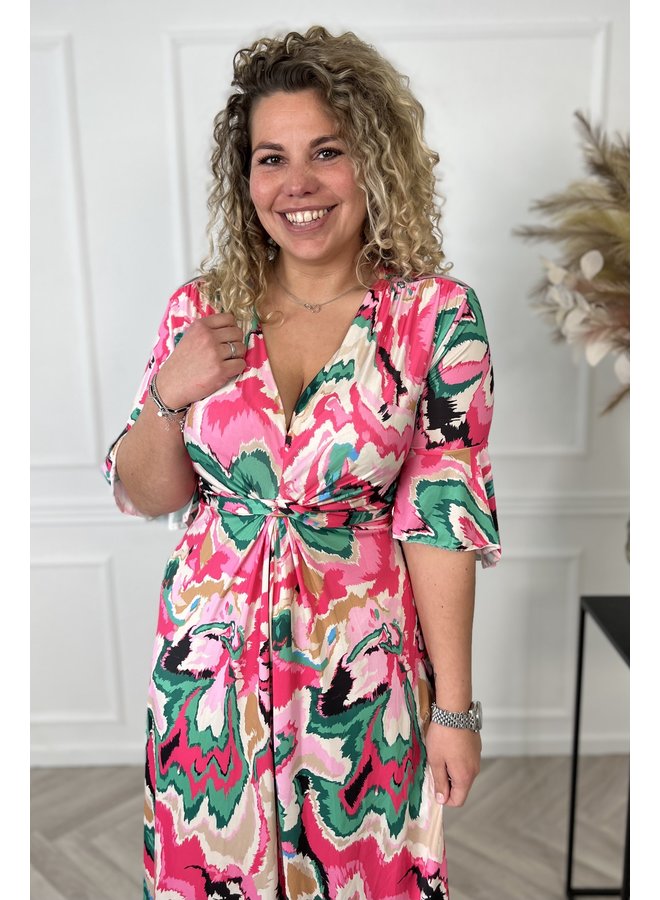 Curvy Knotted Lava Dress - Dark Green/Sugar Pink