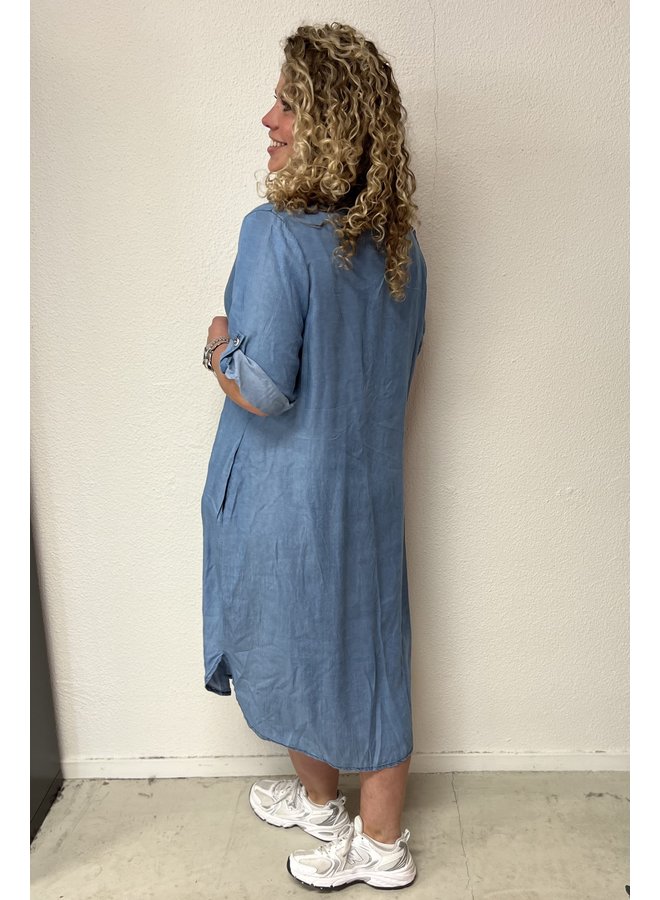 Denim Blouse Dress - Light Blue