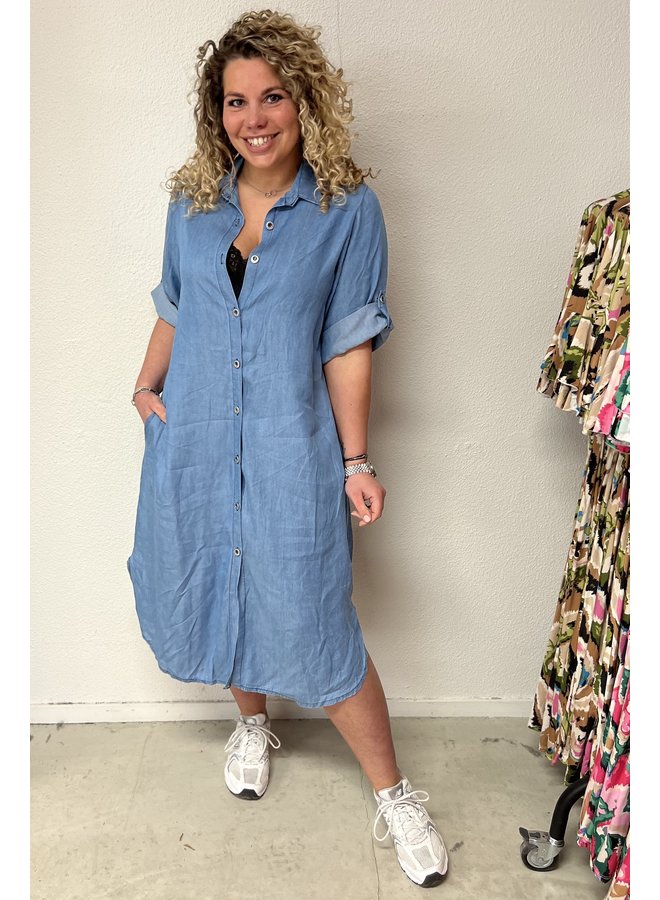 Denim Blouse Dress - Light Blue