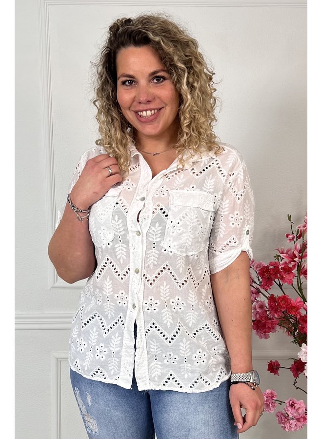 Broderie Cotton Blouse - White