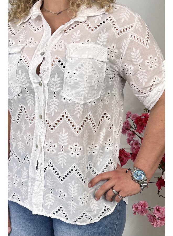 Broderie Cotton Blouse - White