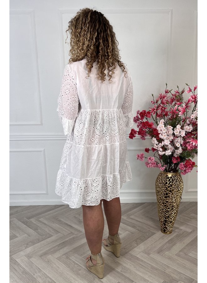 Ibiza Broderie Cotton Dress - White