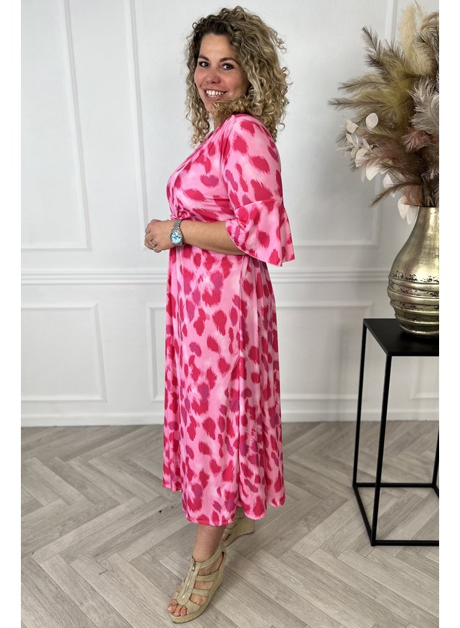 Curvy Knotted Leopard Dress - Pink/Fuchsia