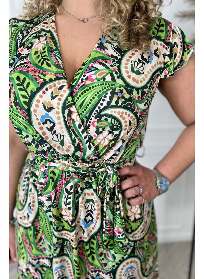 Curvy Strik Paisley Dress - Green/Fuchsia