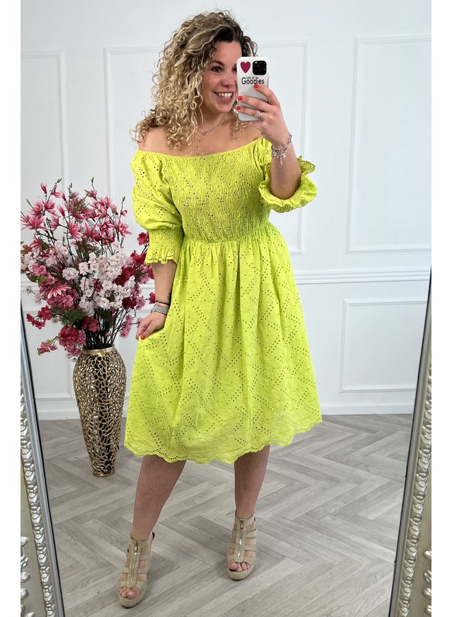 Smocked Broderie Dress - Lime