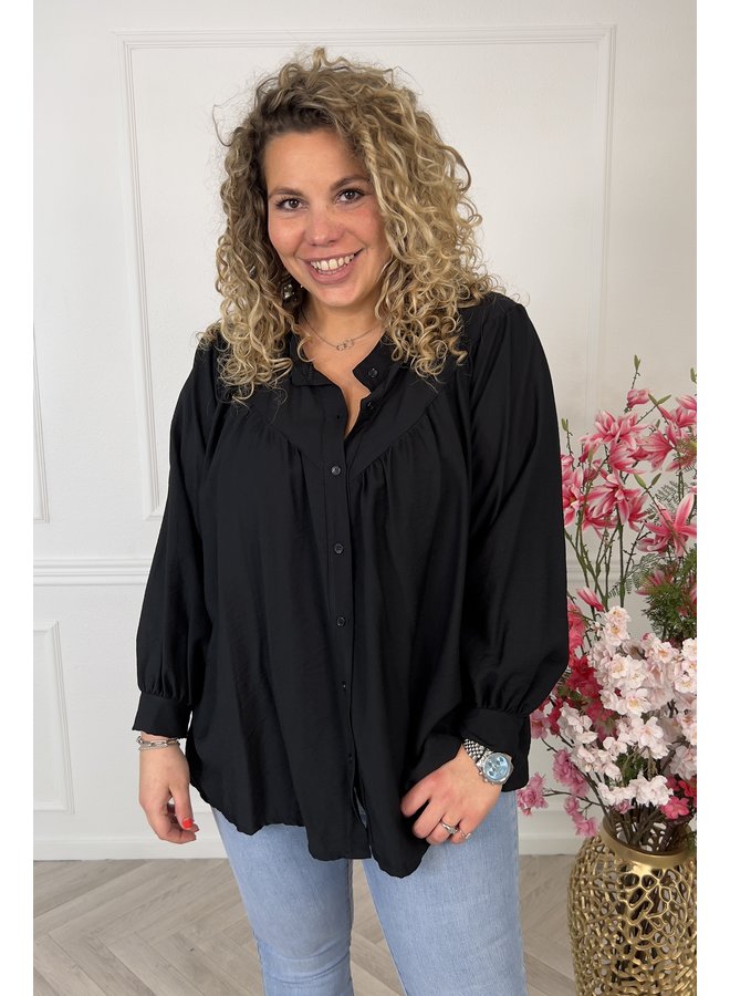 Balloon Sleeve Puffy Blouse - Black