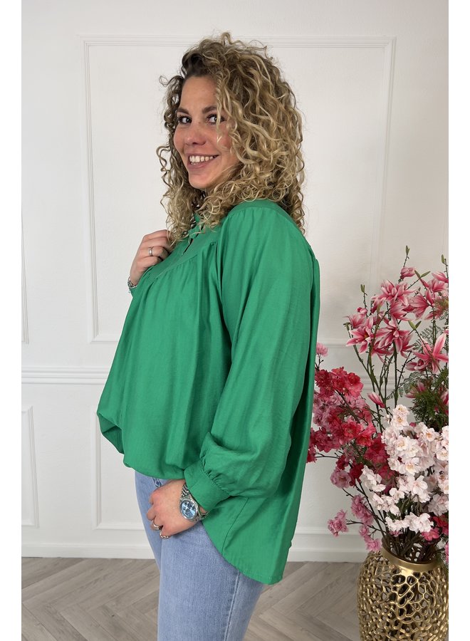 Balloon Sleeve Puffy Blouse - Green