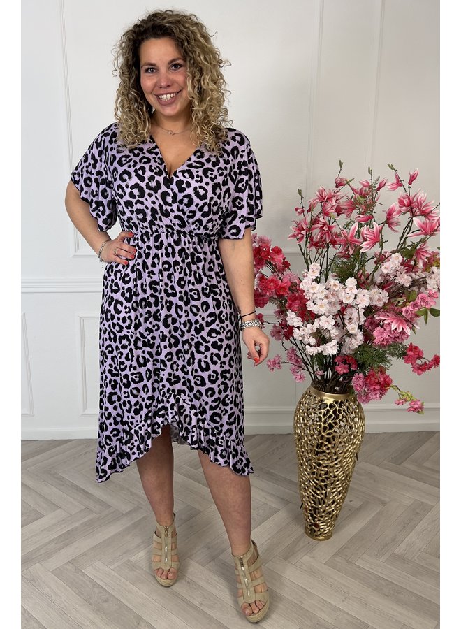 Curvy Spanish Leopard Dress - Lila/Black