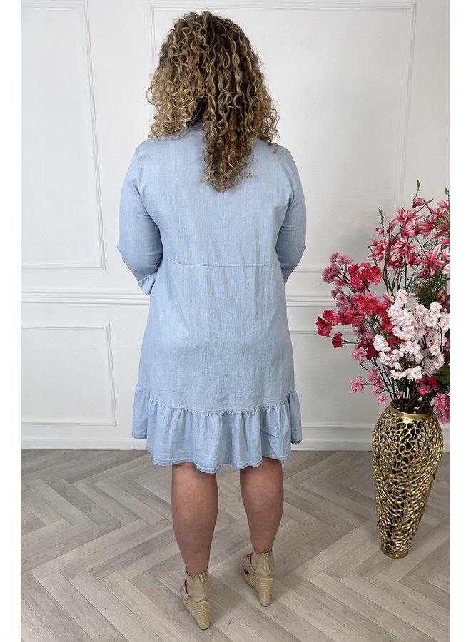 Short Button Denim Dress - Light Blue