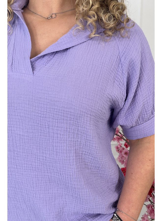 Curvy Short Sleeve Cotton Blouse - Lila