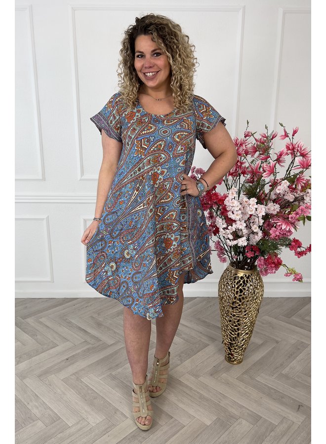 Paisley Summer Dress - Blue/Orange