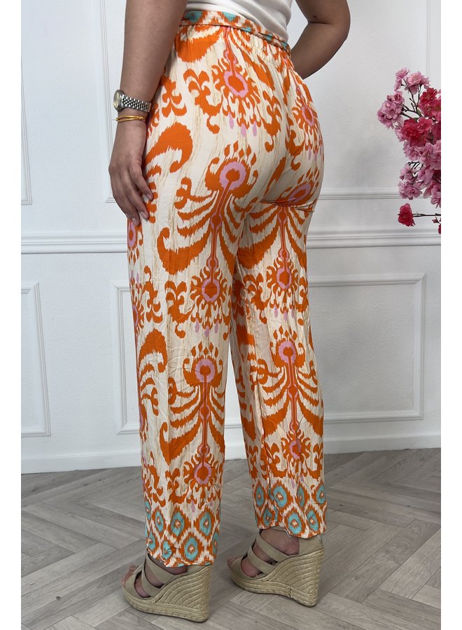 Wide Leg Print Pants - Spring Beige/Orange