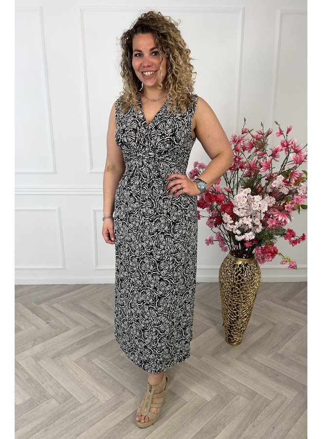 Maxi Striped Petal Knotted Dress - Black/Light Grey