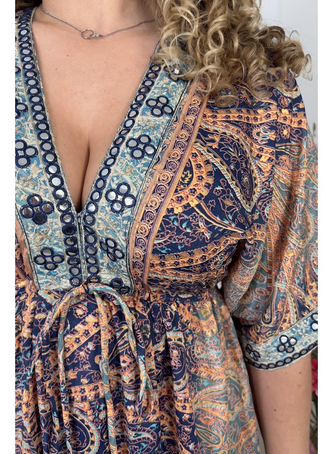 Maxi Beach Paisley Dress - Navy/Denim/Peach