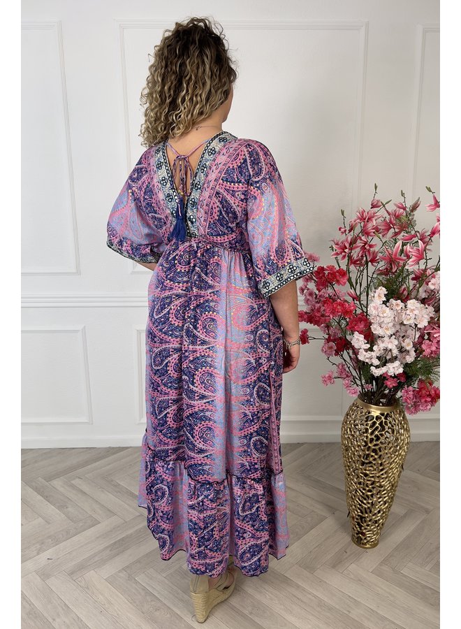 Maxi Beach Paisley Dress - Navy/Pink/Light Blue