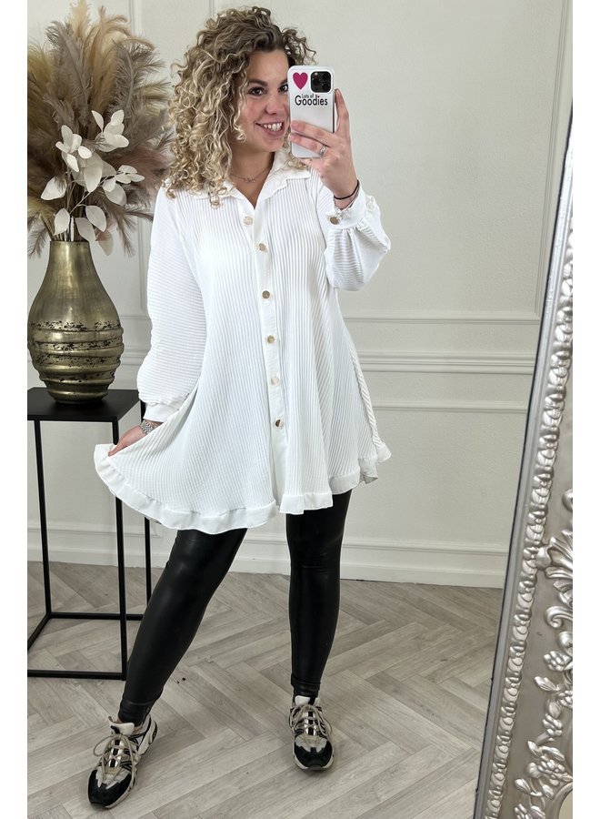 Gold Button Plisse Tunic - White