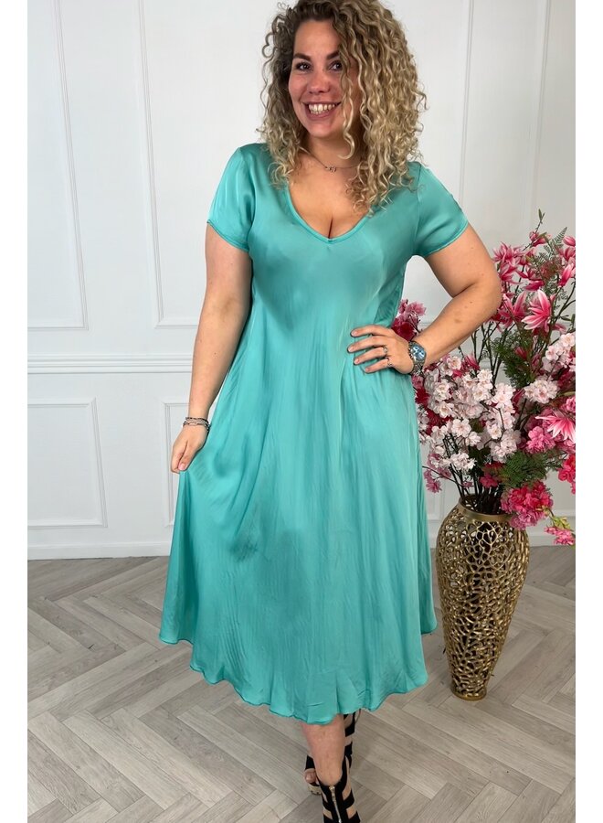 Curvy Silky A Line Dress - Turquoise