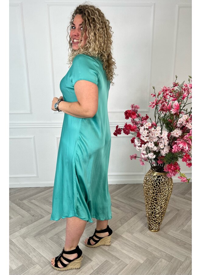 Curvy Silky A Line Dress - Turquoise