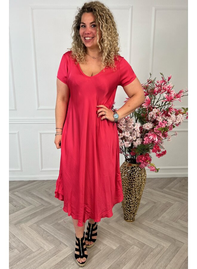 Curvy Silky A Line Dress - Coral