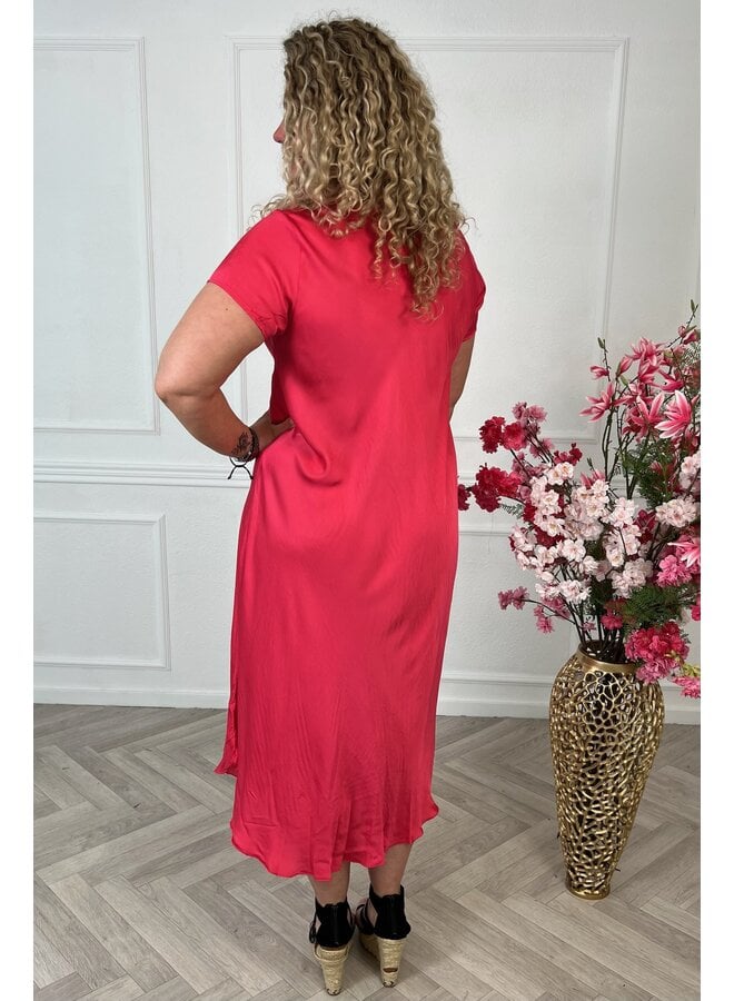 Curvy Silky A Line Dress - Coral