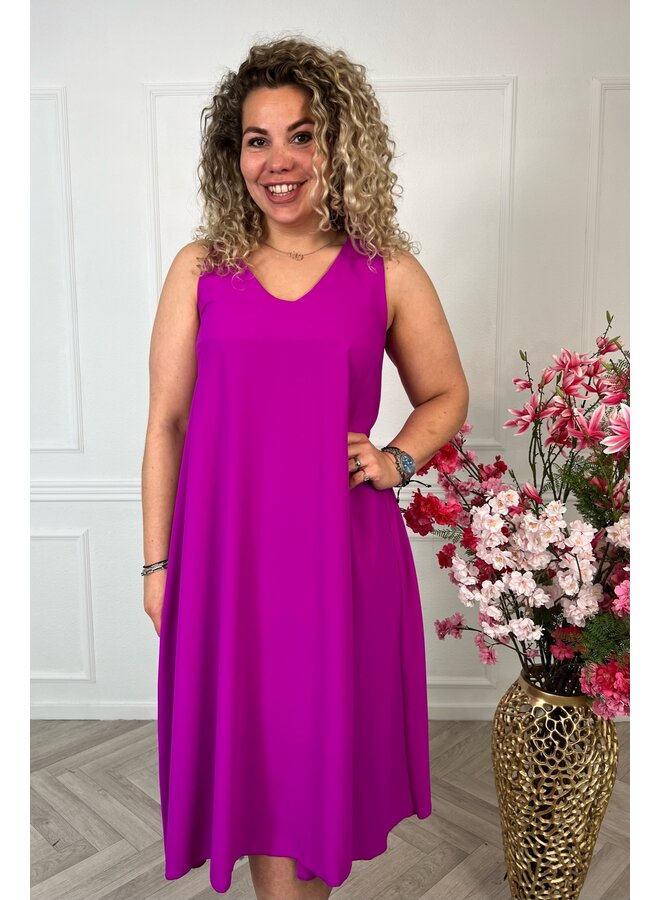 Curvy Midi Sleeveless Dress - Magenta