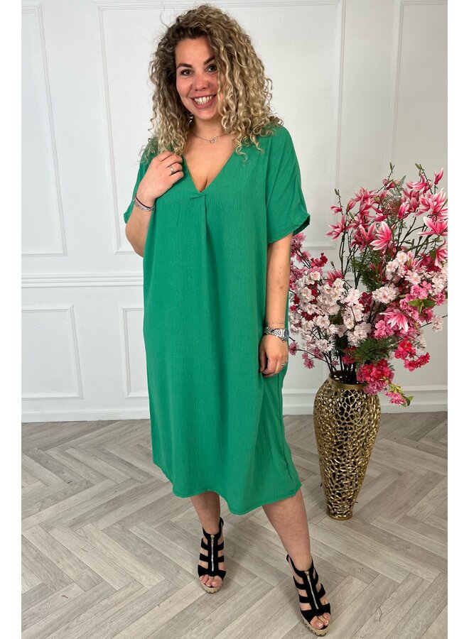 Curvy V Neck Dress - Green