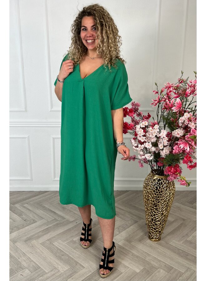 Curvy V Neck Dress - Green