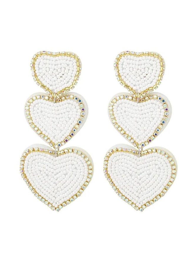 Beaded Heart Earrings - White