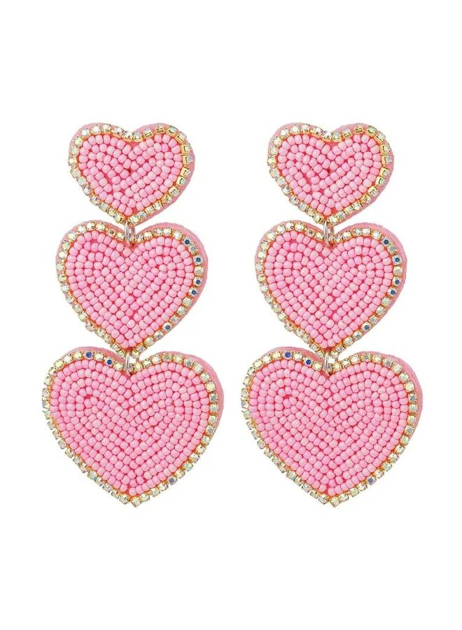 Beaded Heart Earrings - Light Pink