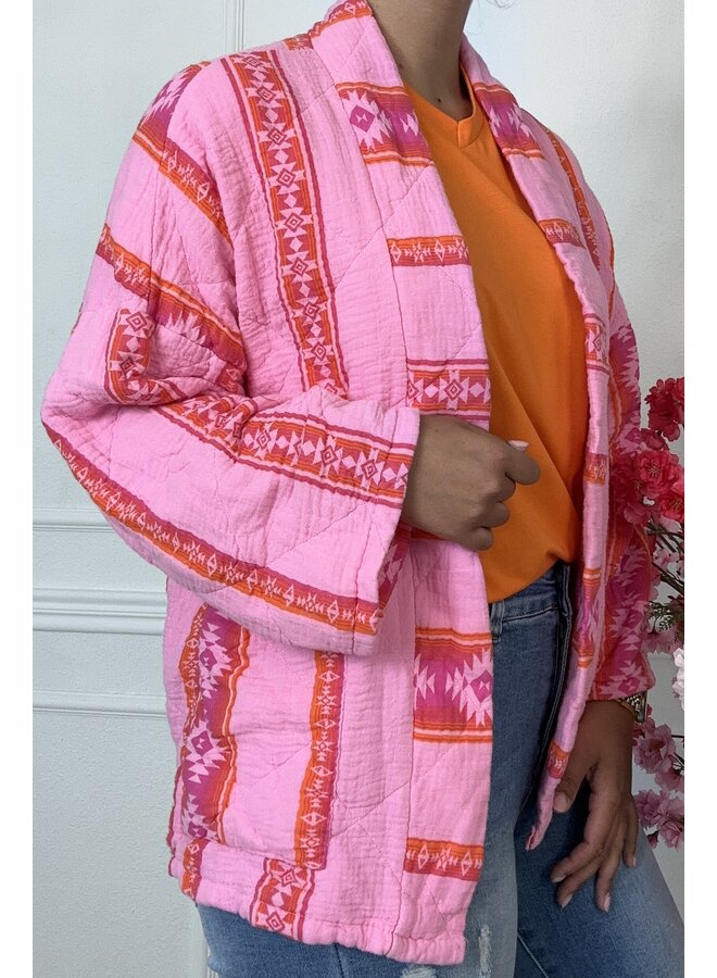 Padded Boho Jacket - Aztec Pink/Orange