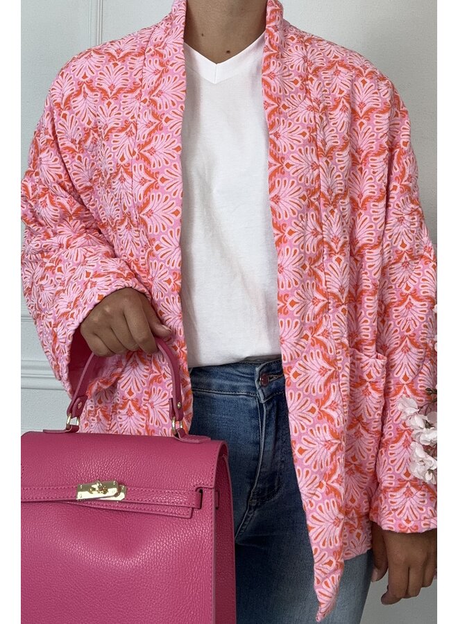 Padded Boho Jacket - Floral Light Pink/Orange