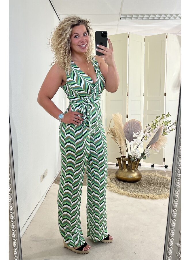 Perfect  Retro Jumpsuit - Green/Brown