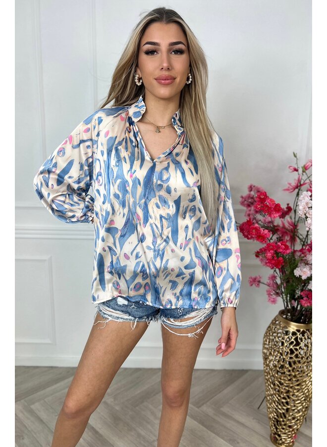 Classy Print Blouse - Ice Blue