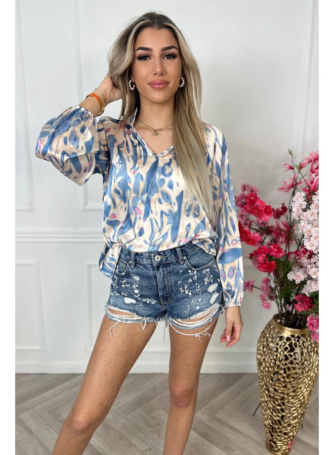 Classy Print Blouse - Ice Blue