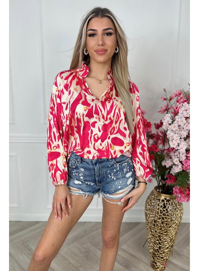 Classy Print Blouse - Fuchsia