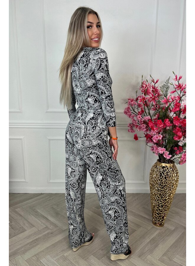 Barok Long Sleeve Jumpsuit - Black/White