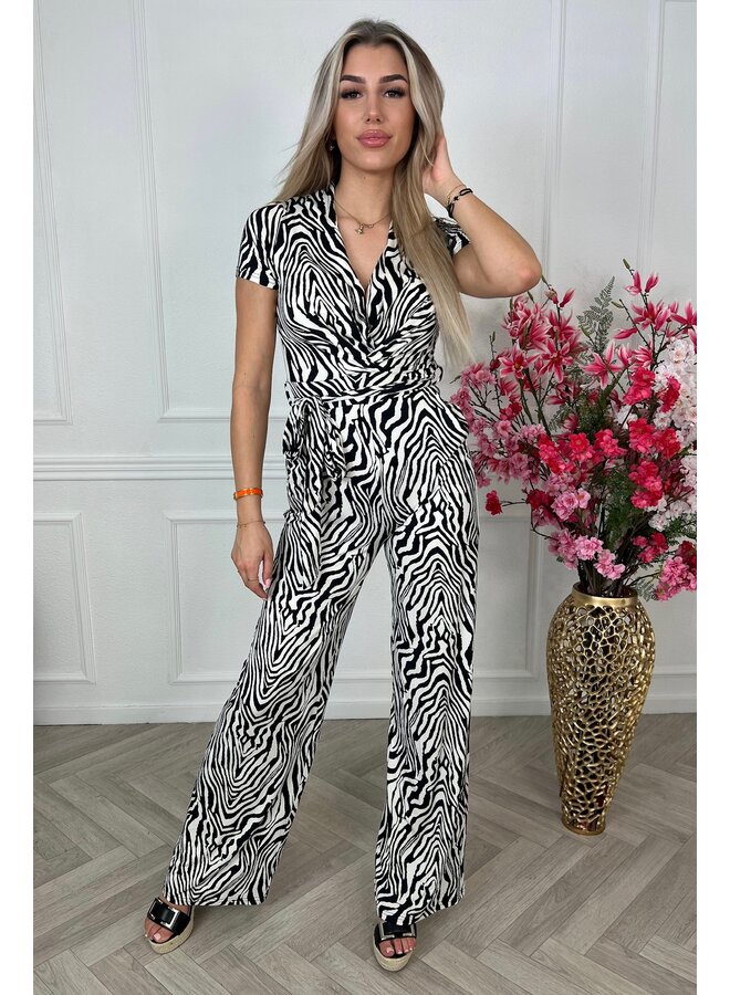 Zebra Short Sleeve Jumpsuit - Black/ White