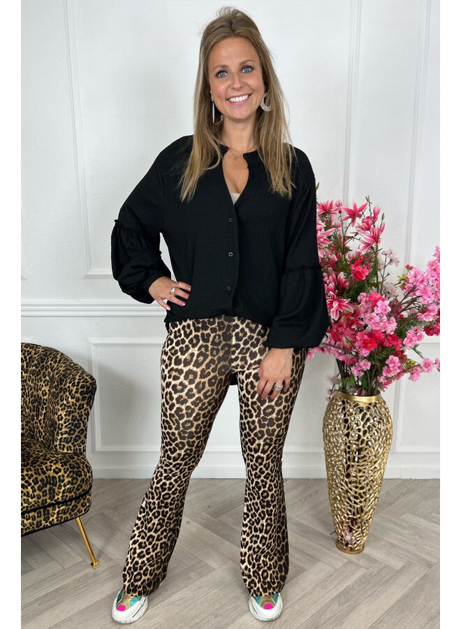 Leopard Flair Pants - Beige