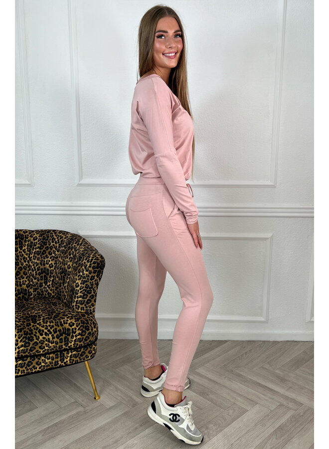 Comfy Long Sleeve Jumpsuit - Light Pink