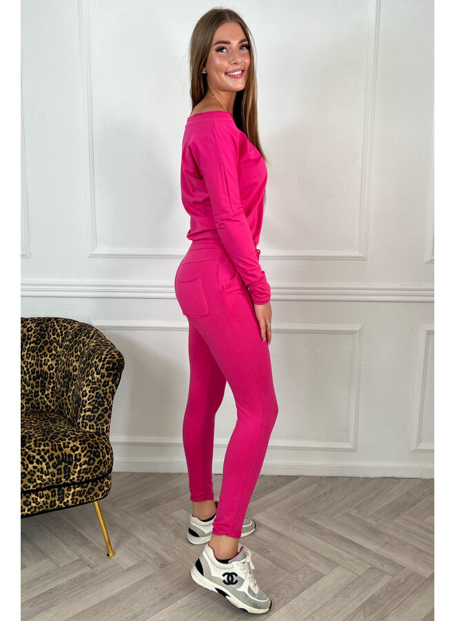 Comfy Long Sleeve Jumpsuit - Fuchsia