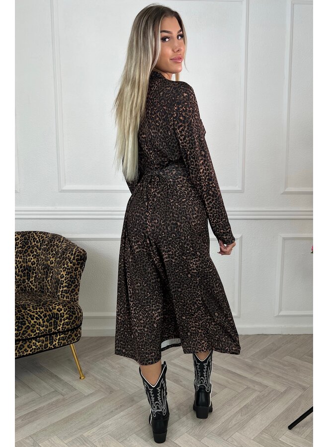Curvy Strik Small Leopard Blouse Dress - Brown/Black