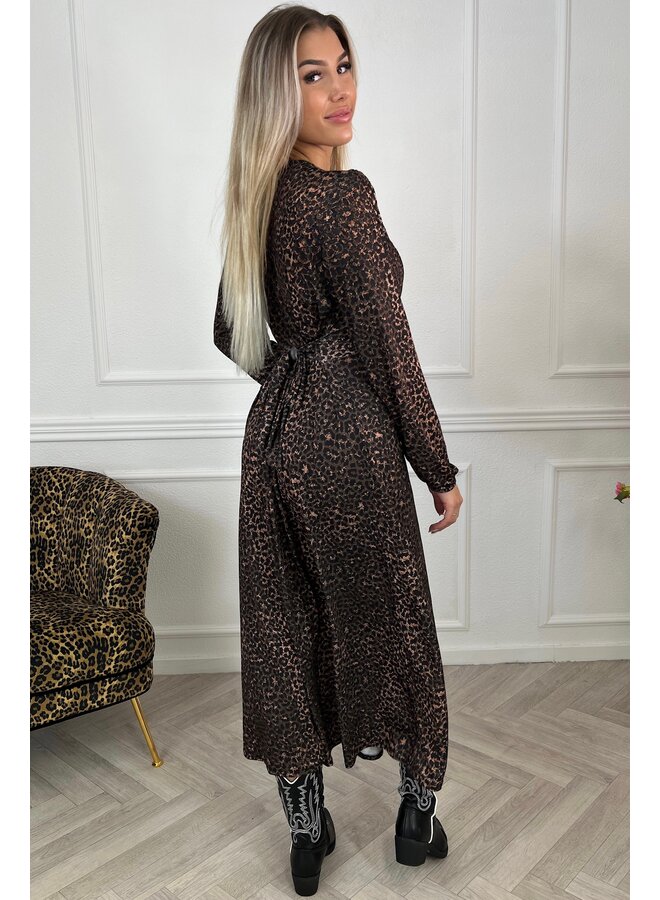 Curvy Winter Knotted Leopard Dress - Brown/Black