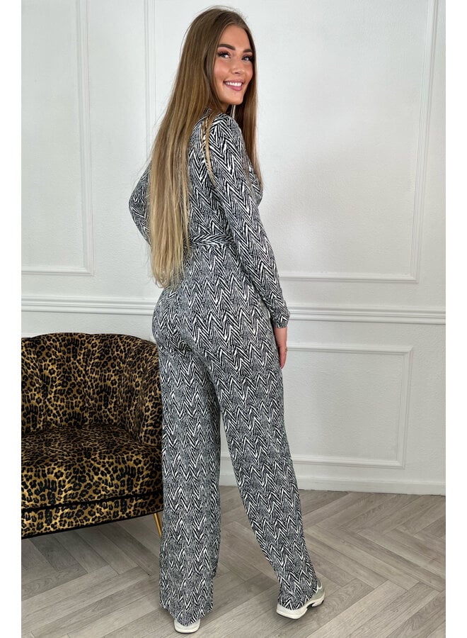 Palma Long Sleeve Jumpsuit - Black/White