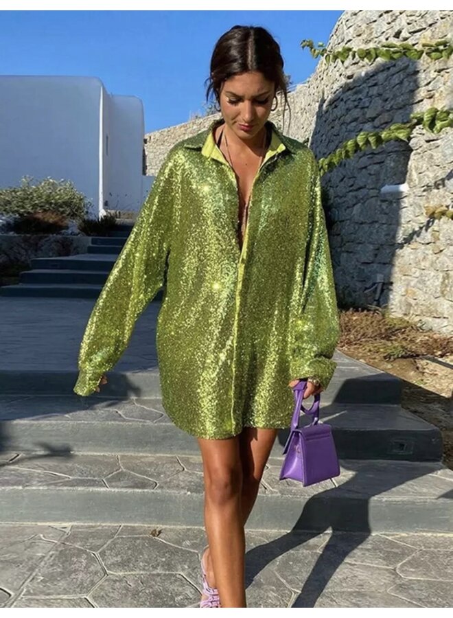 Sequin Blouse Tunic - Lime