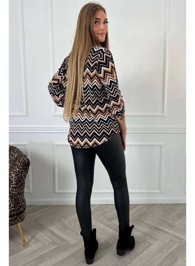 Perfect Basic Colorful Zigzag Blouse - Brown/Black/White