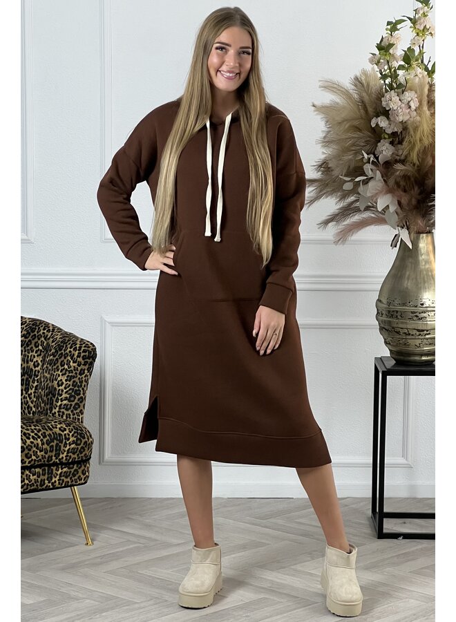 Hoodie Sweater Dress - Brown