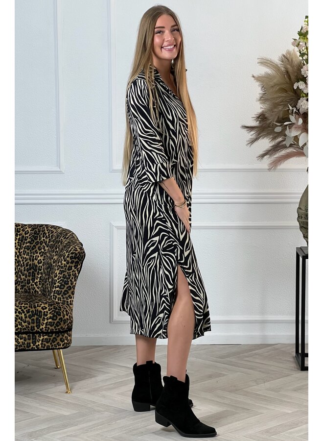 Maxi Blouse Dress - Zebra Black/Beige