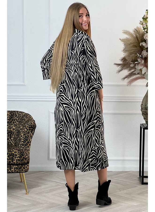 Maxi Blouse Dress - Zebra Black/Beige