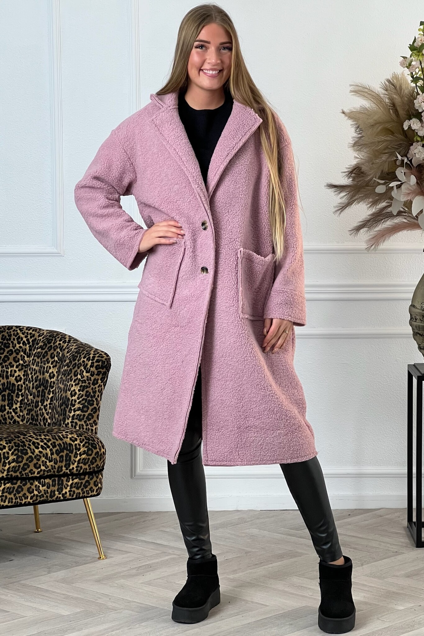 Pink oversized teddy coat hot sale