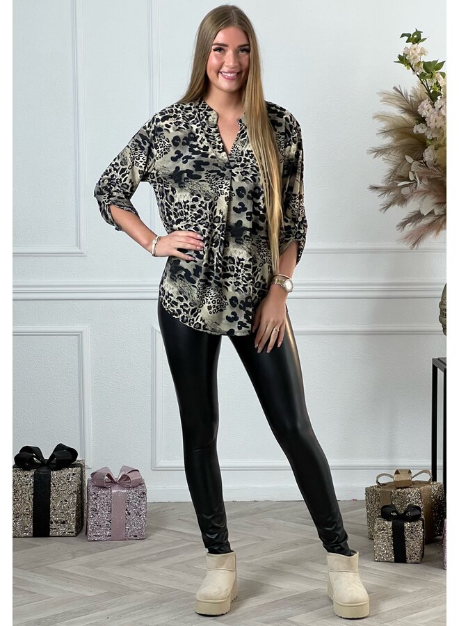 Perfect Basic Big Leopard Blouse - Grey/Black/Beige